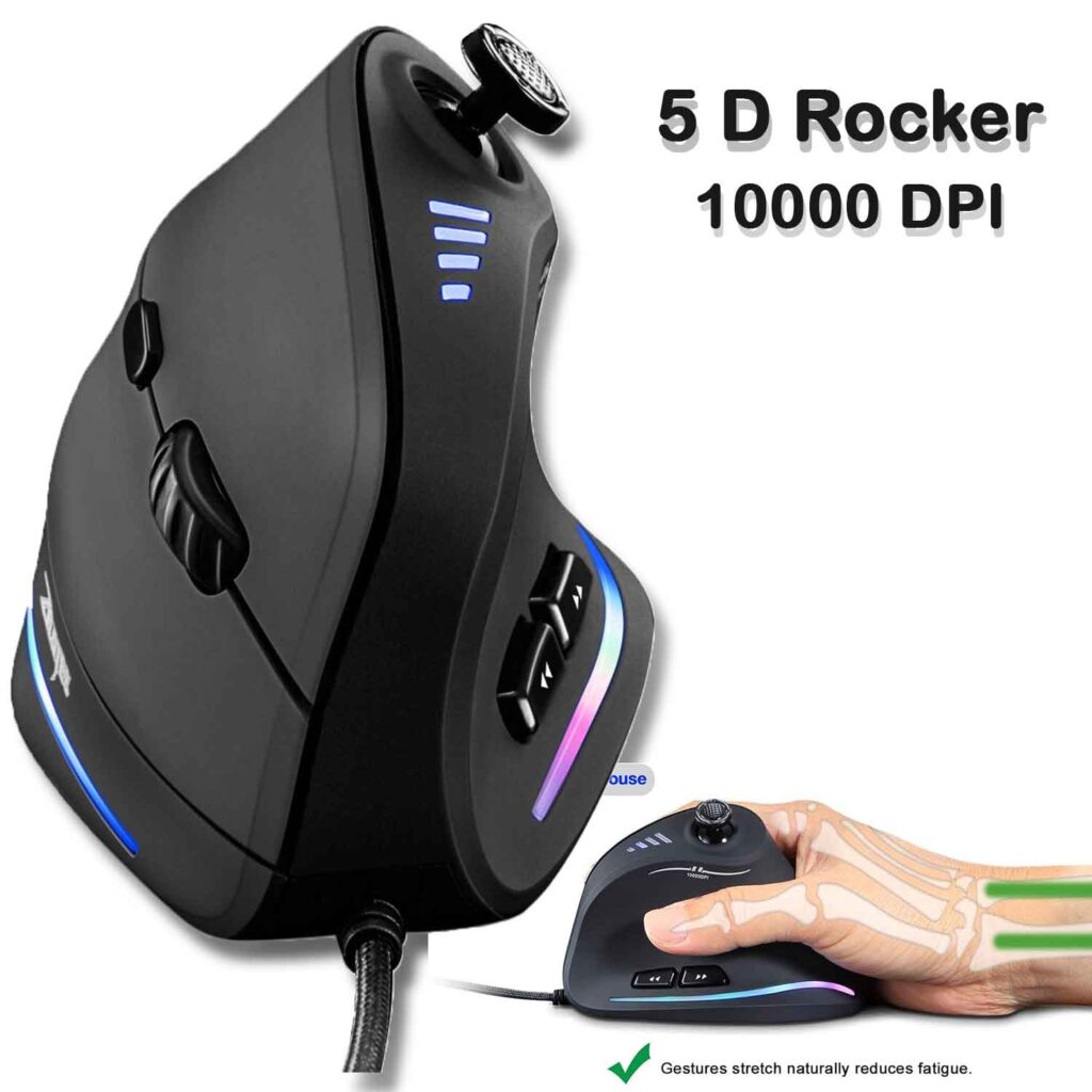 TRELC Gaming Mouse with 5 D Rocker, Ergonomic Mouse